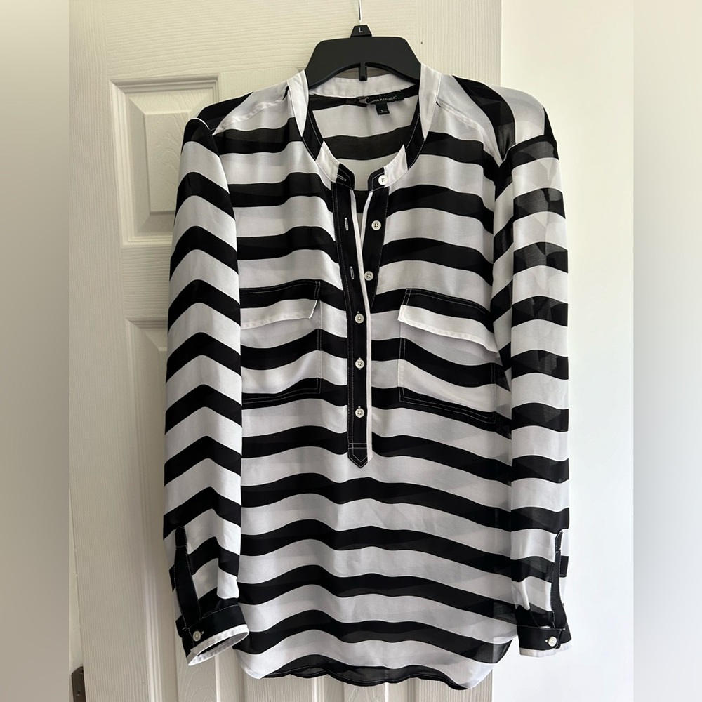 Banana republic black and white stripe blouse